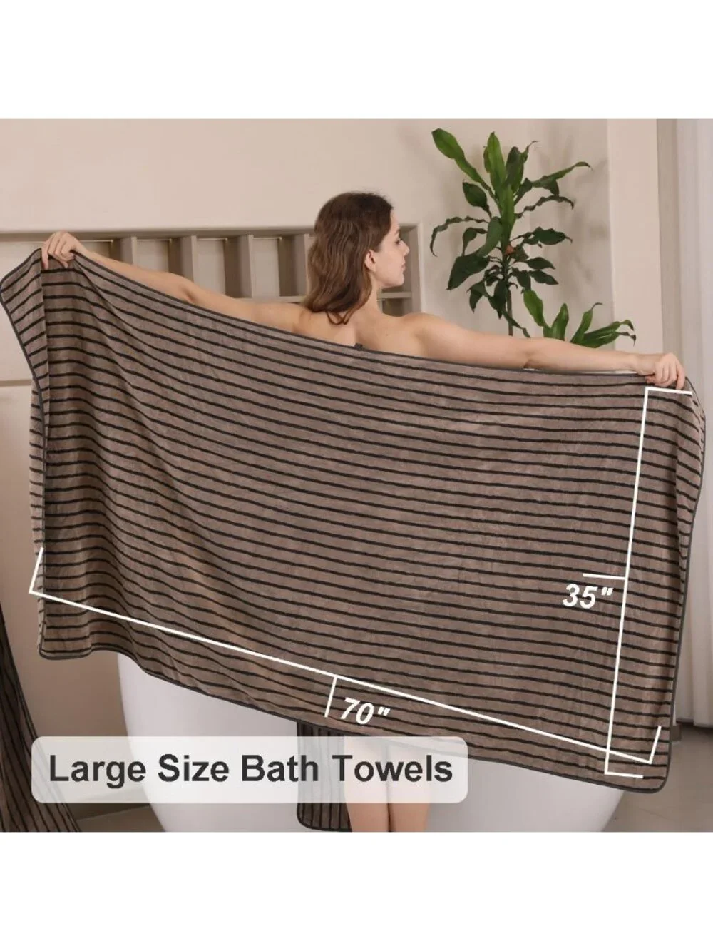 8-Piece Brown Stripe Bath Towel Set - Soft, Quick-Dry Towels for Spa, Gym